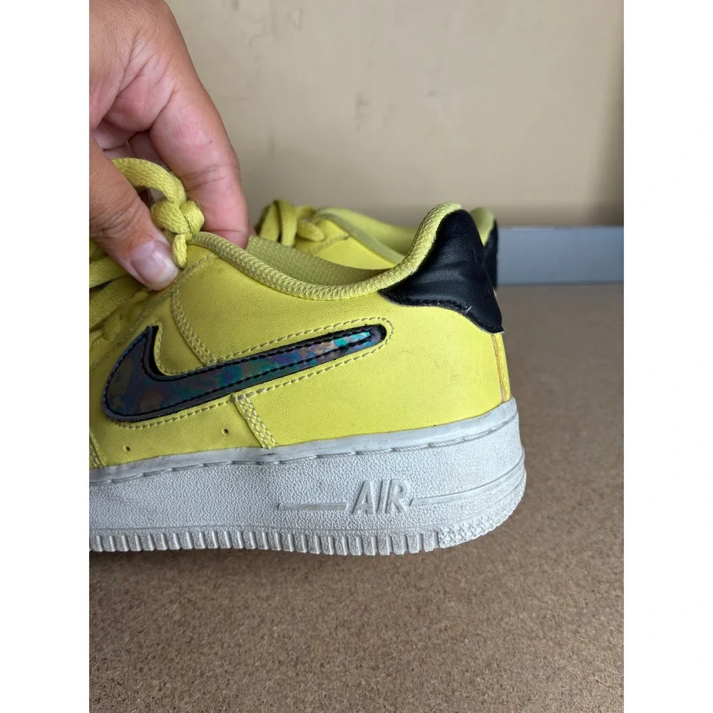 Nike Air Force 1 Low Yellow Iridescent Holographic Swoosh AR7446-700 Kids 3.5Y